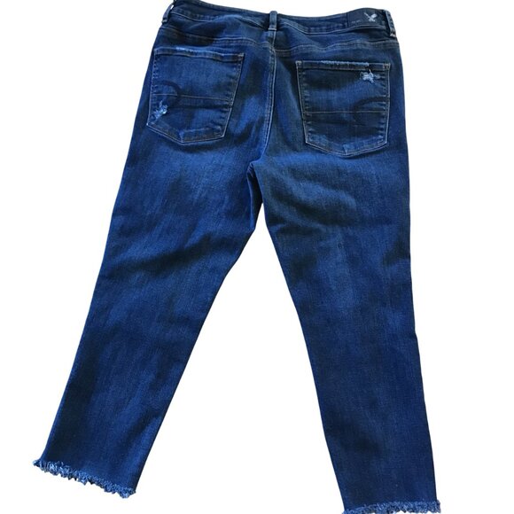 Upcycled Aztec Tribal Patchwork Jeans, Junior Size 12: Distressed Cropped Denim - Picture 2 of 13